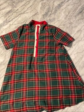 entro Red and Green Plaid Short-Sleeve midi dress Academia